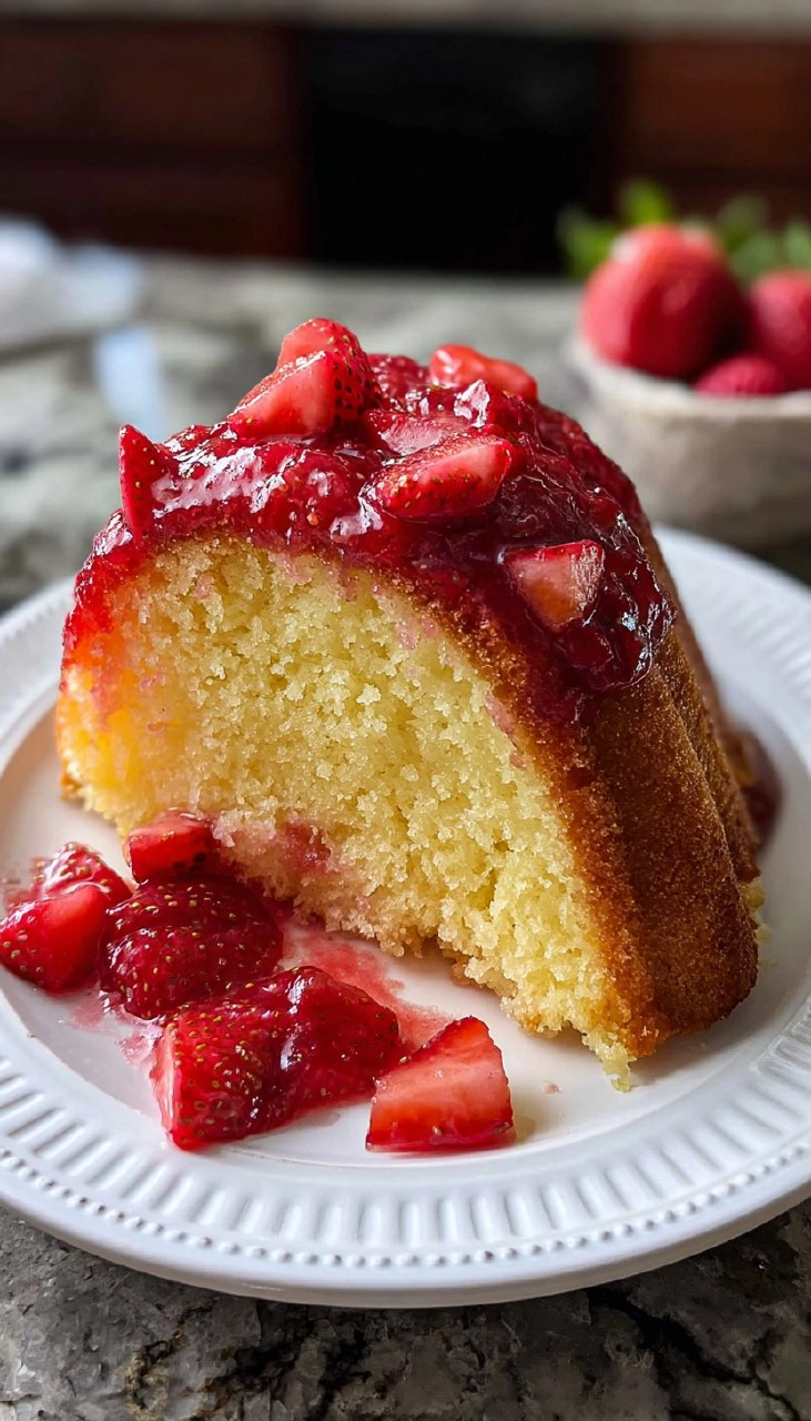 Lemon Bundt Cake with Strawberry Compote