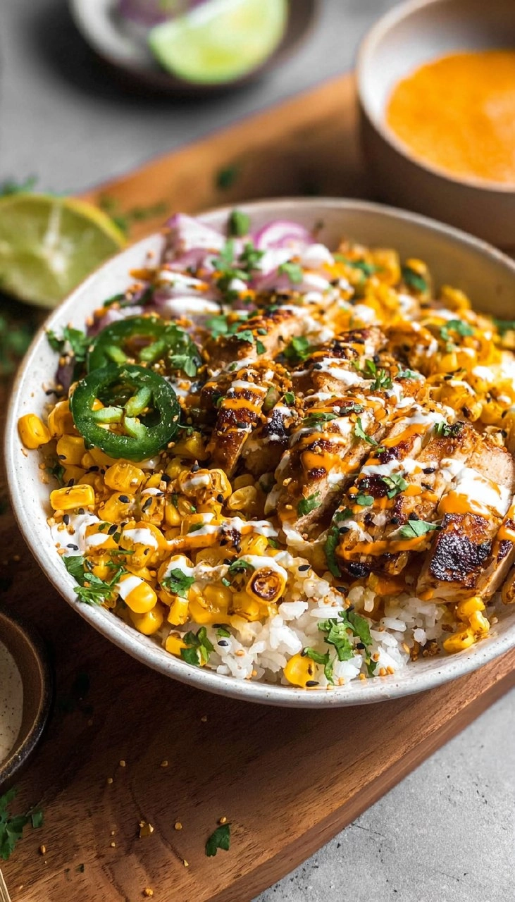 Street Corn Chicken Rice Bowls